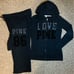 VS PINK vintage floral 86 velvet black boyfriend pants zip hoodie outfit set M/L