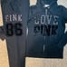VS PINK vintage floral 86 velvet black boyfriend pants zip hoodie outfit set M/L