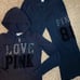 VS PINK vintage floral 86 velvet black boyfriend pants zip hoodie outfit set M/L