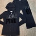 VS PINK vintage floral 86 velvet black boyfriend pants zip hoodie outfit set M/L