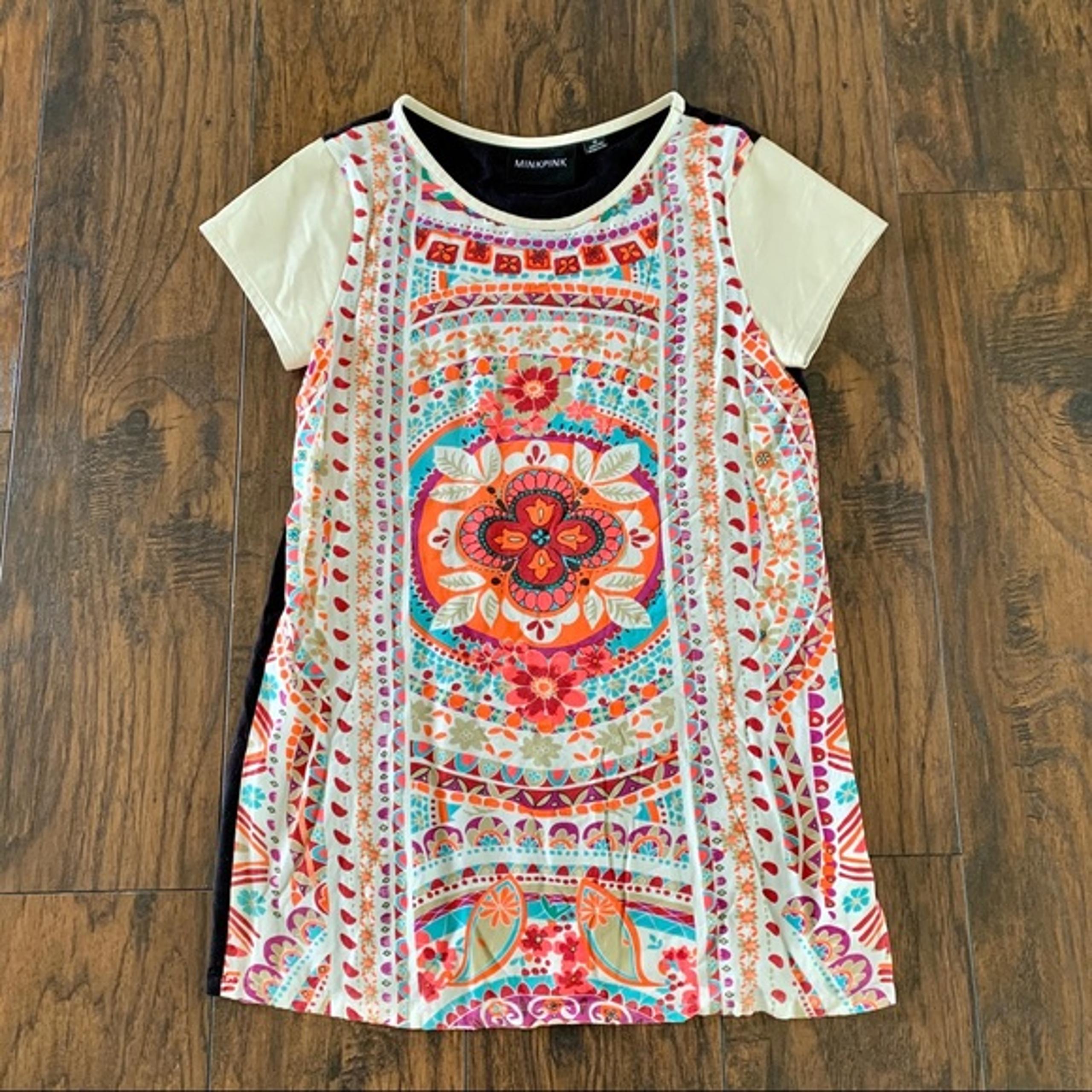 MINKPINK Bohemian Shirt Dress Faux Leather Sleeves