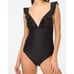 J. Crew Ruffle Shoulder V-Neck One Piece Swimsuit Black NWT Large