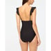 J. Crew Ruffle Shoulder V-Neck One Piece Swimsuit Black NWT Large