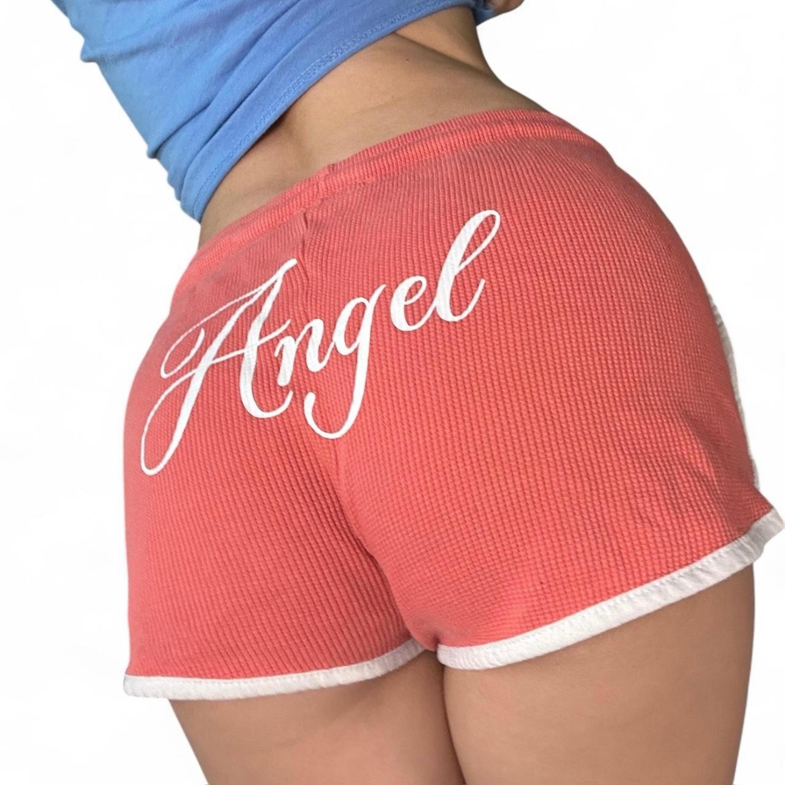 Angel booty shorts waffle pink shorts waistband athletic hot pants Y2K size S