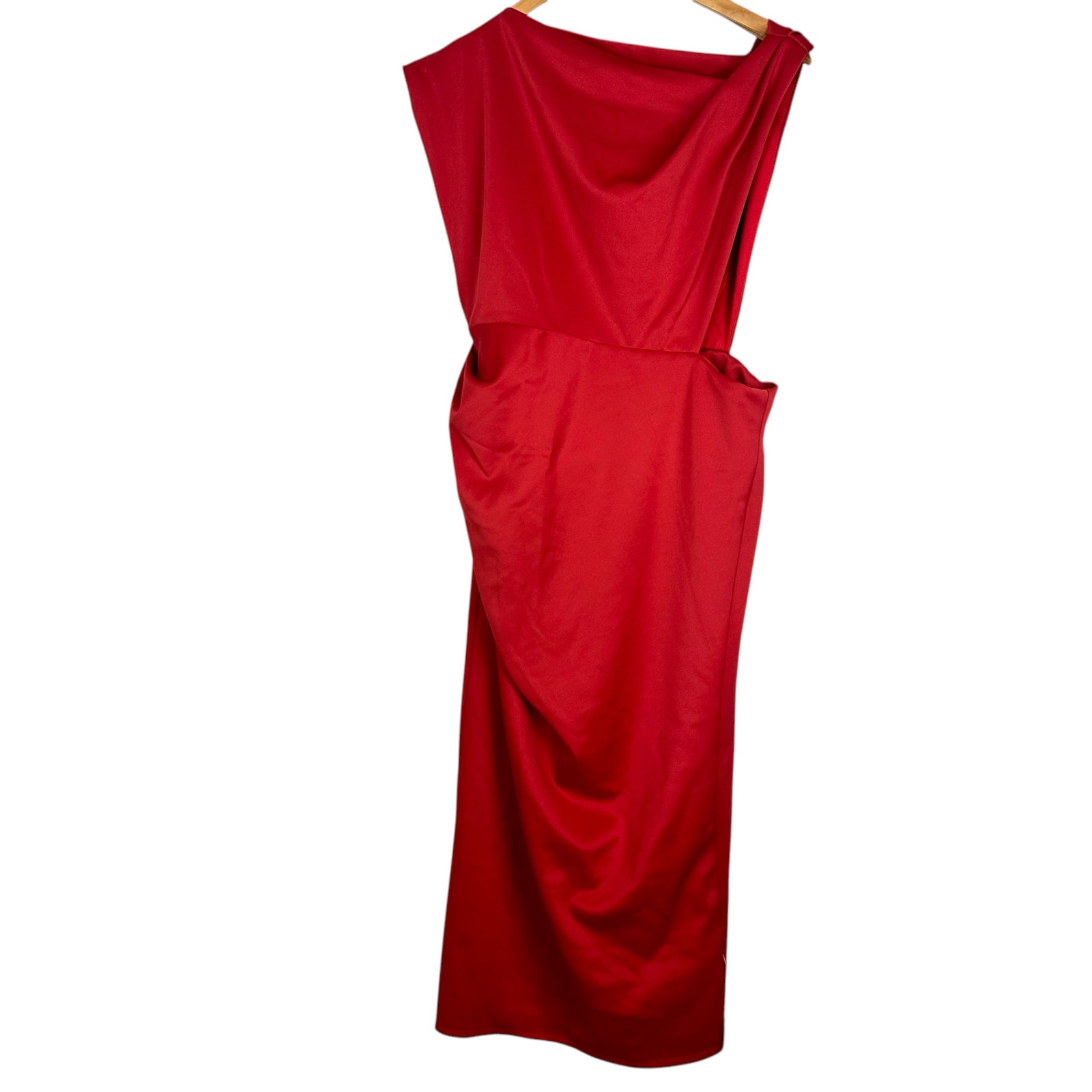 NWT ASOS DESIGN asymmetric high neck minimalist midi dress in red size 12