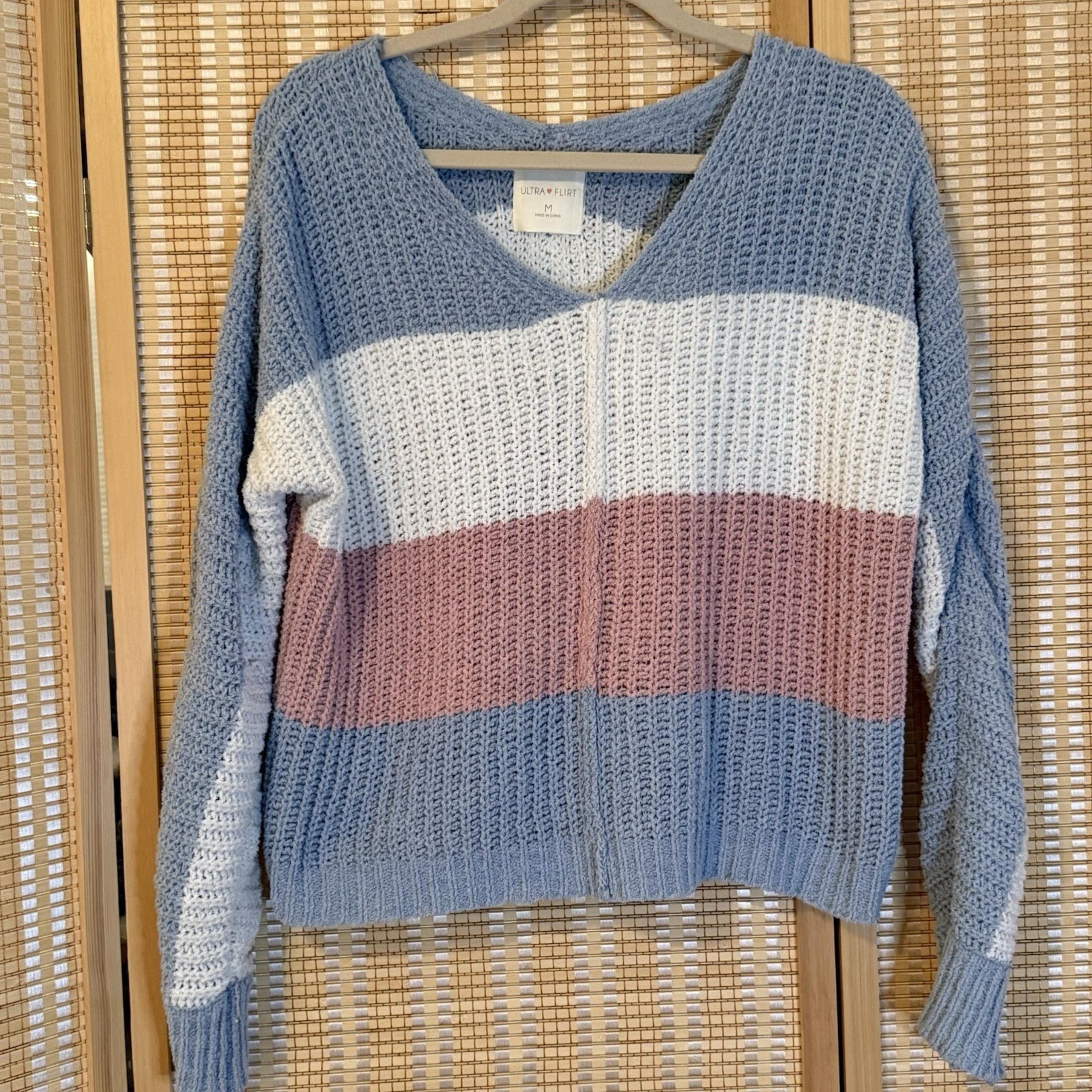 Womens M Sweater Cropped Waffle Knit Color Block Pastels Beach - Ultra Flirt