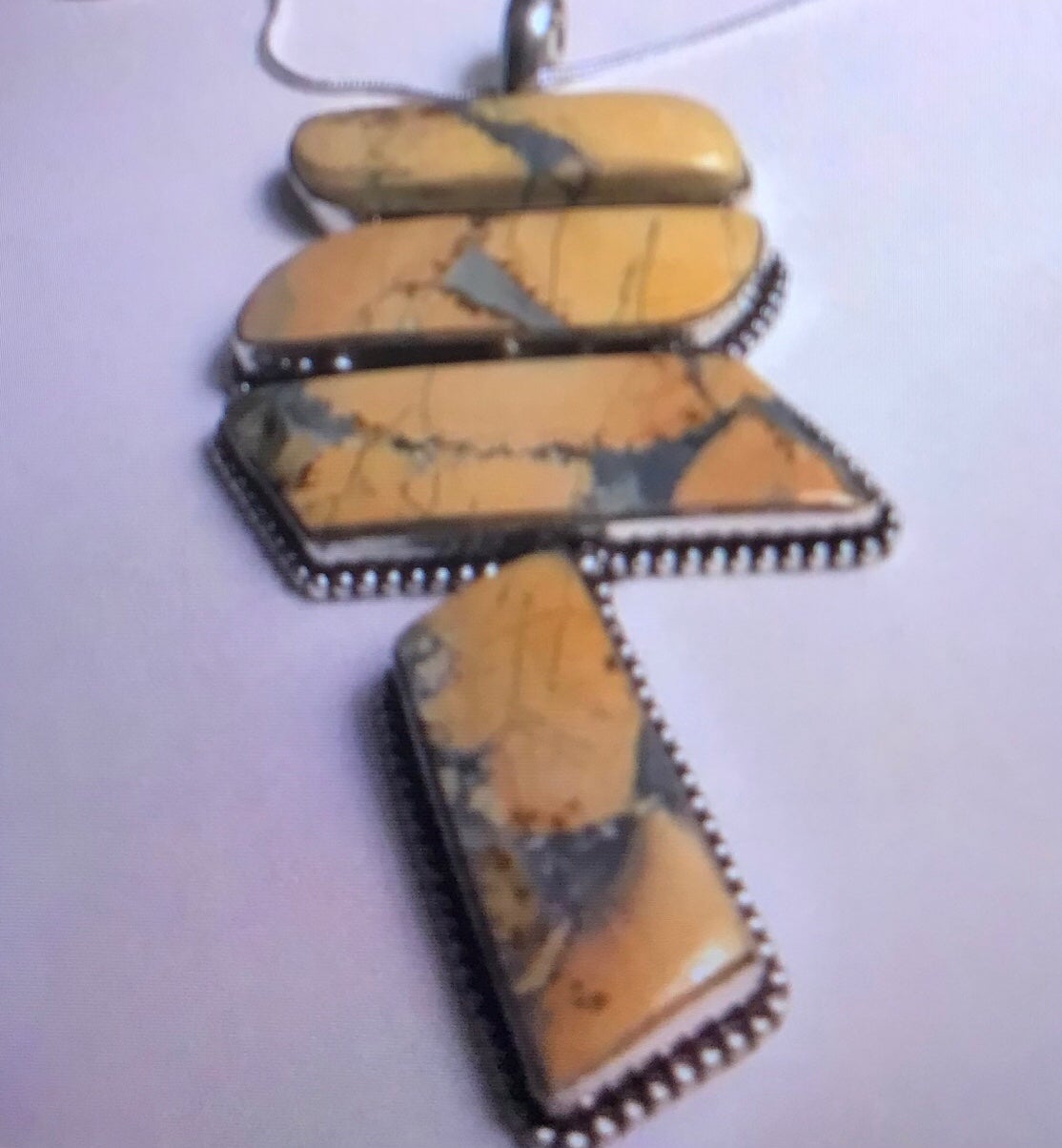 Stunning 925 Sterling Silver Mosaic Jasper Necklace