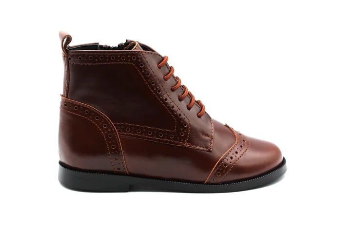Don Louis kids brown lace up Wingtip Booties size 28 with side zippers
