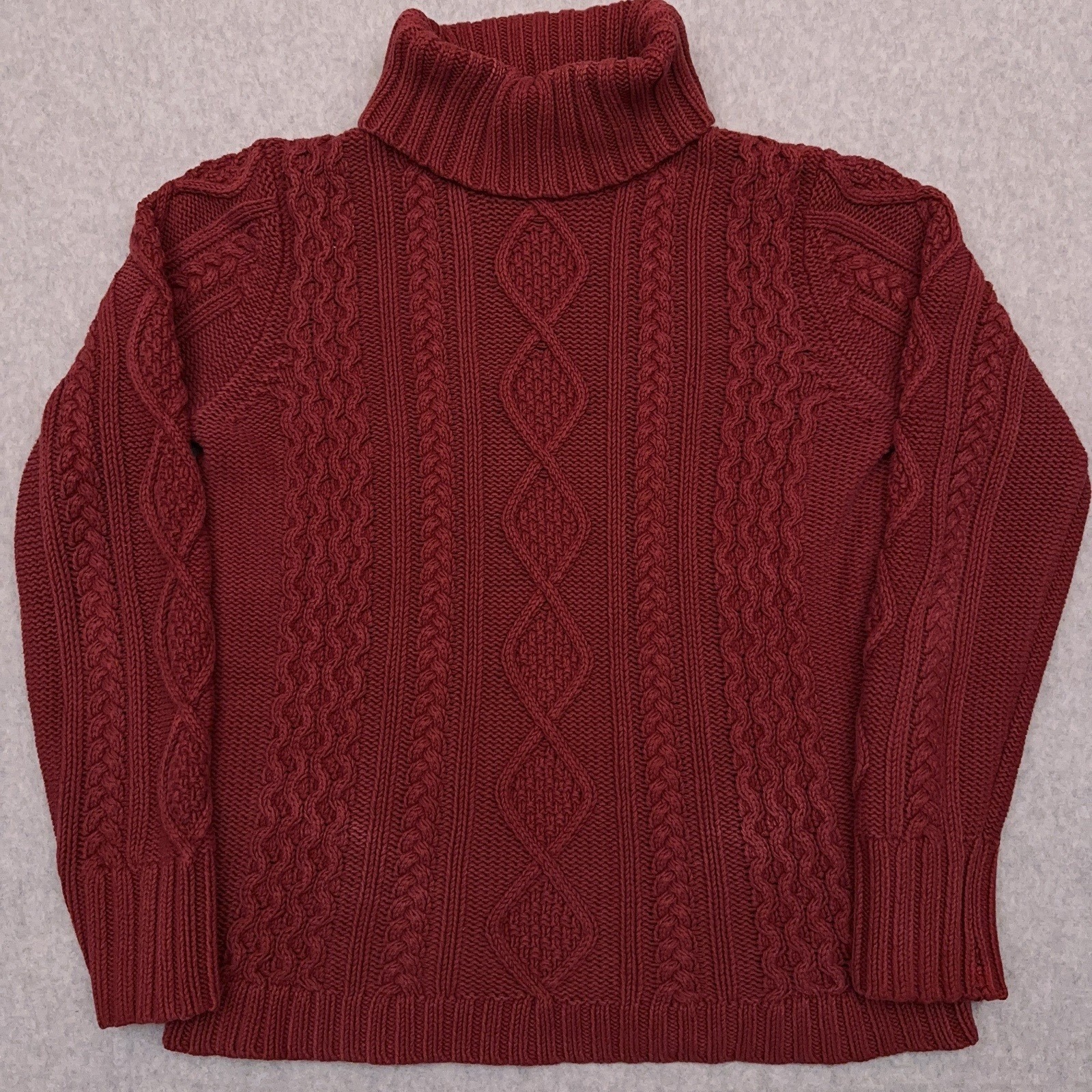 Eddie Bauer Turtleneck Cable Knit Sweater Women's Medium Red Heavyweight Preppy