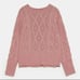 ZARA | Women’s S Small Pink Chunky Cable Knit Pom Pom Sweater Pullover