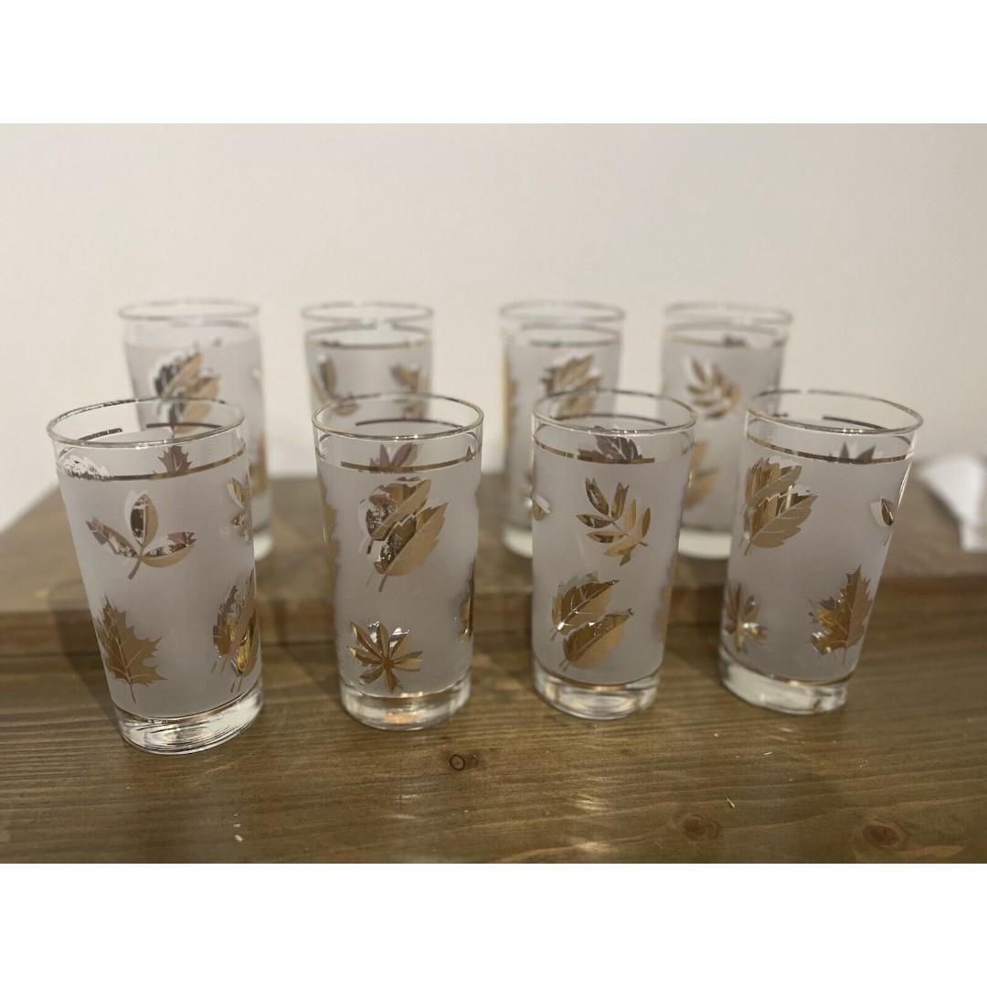 Vintage Libbey Golden Foliage Glasses Barware Set Of 4