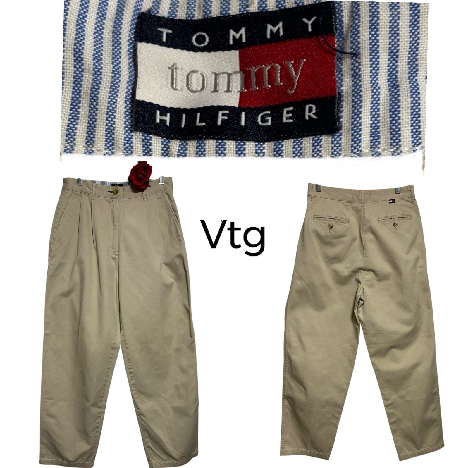 VTG Tommy Hilfiger 8 high rise pleated chino pants khaki tan 80’s 90’s Cotton