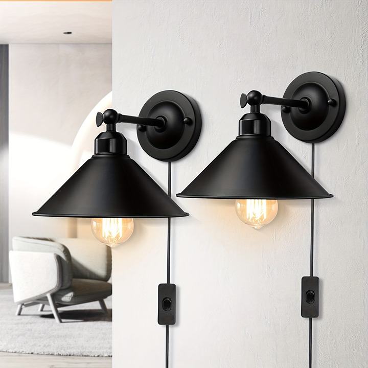 2pcs Plug In Wall Sconce, Black Wall Sconce, Antique Swing Arm Vintage Industria