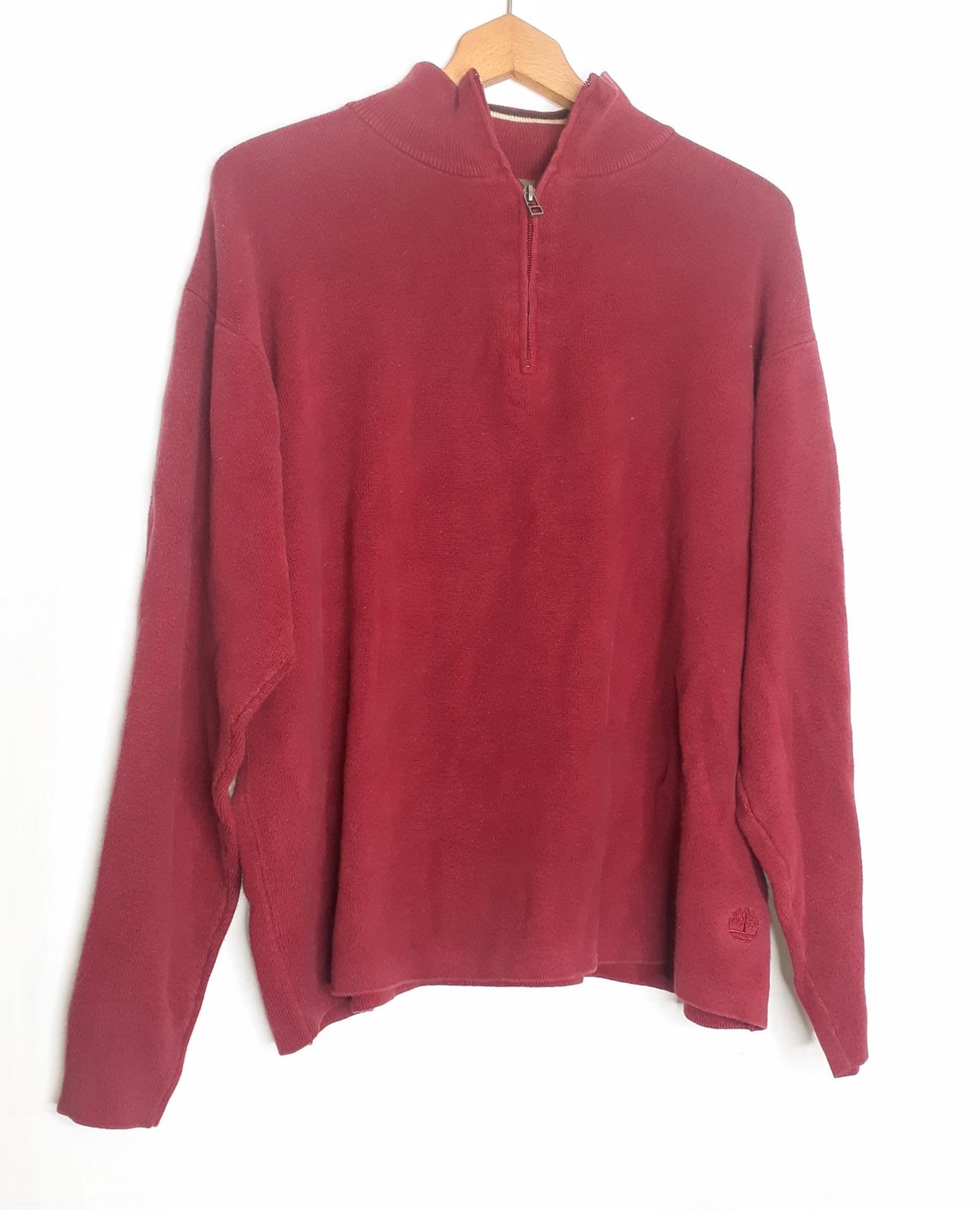 Timberland XL Mens Red Close Knit Crew Neck Sweater Long Sleeve Half Zip Heavy