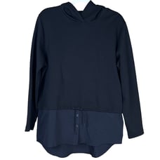 NEW Athleta Gallery Hoodie Top Long Sleeve Drawstring Waist Black Size Large