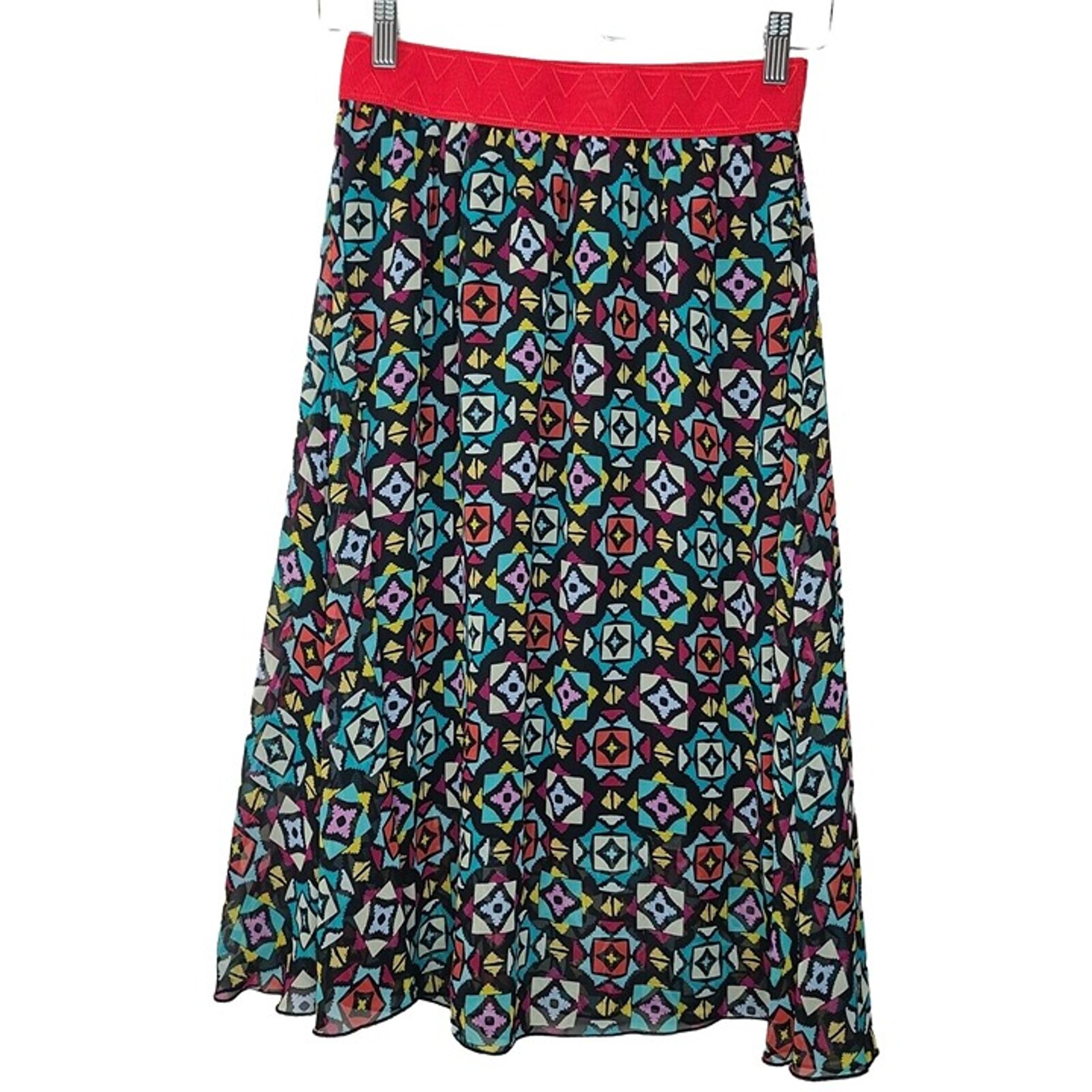 LulaRoe Skirt Womens Small Black Colorful Geometric Print A-line Pull On Summer