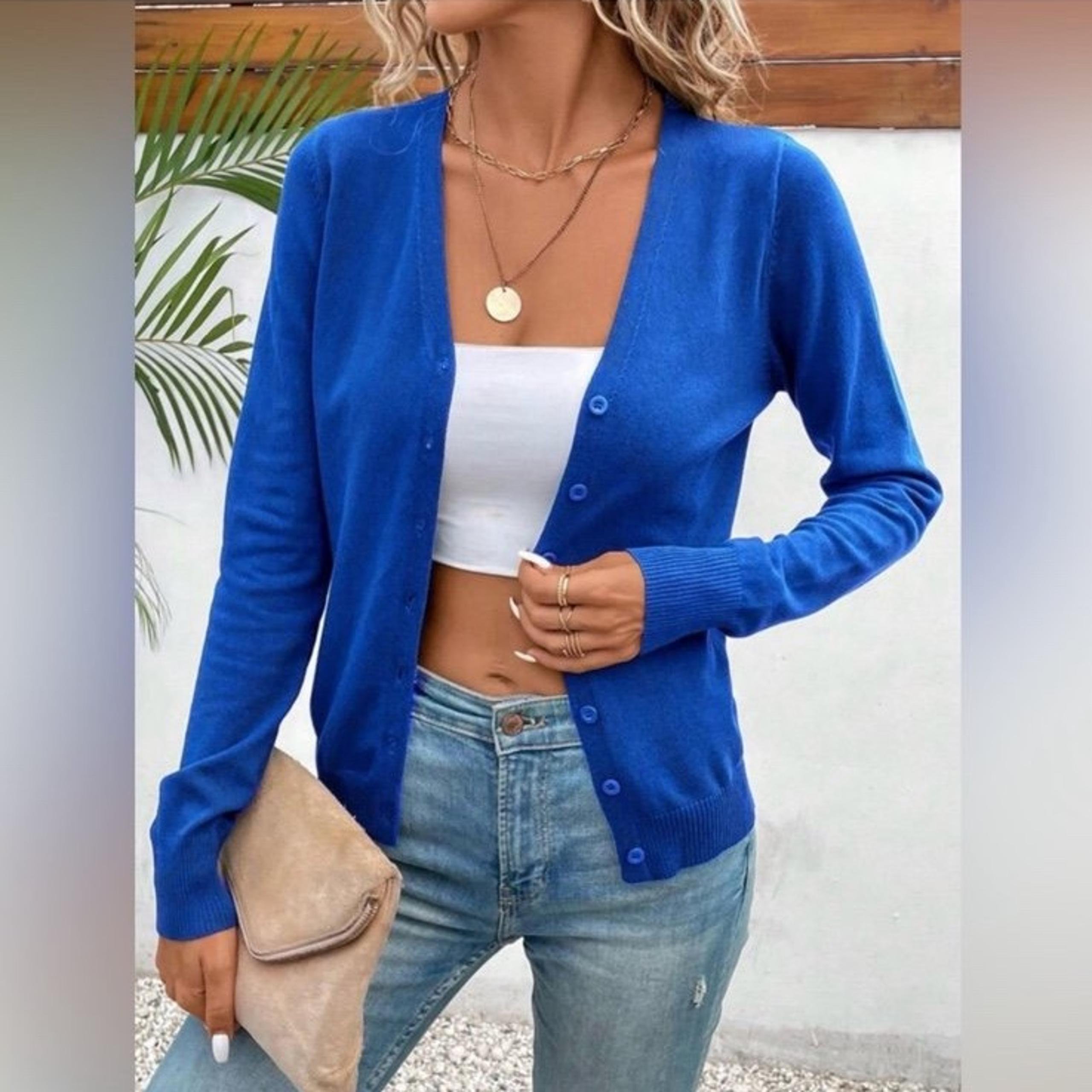 SHEIN Frenchy Solid Button Front Cardigan, Royal Blue, Size S, NWOT