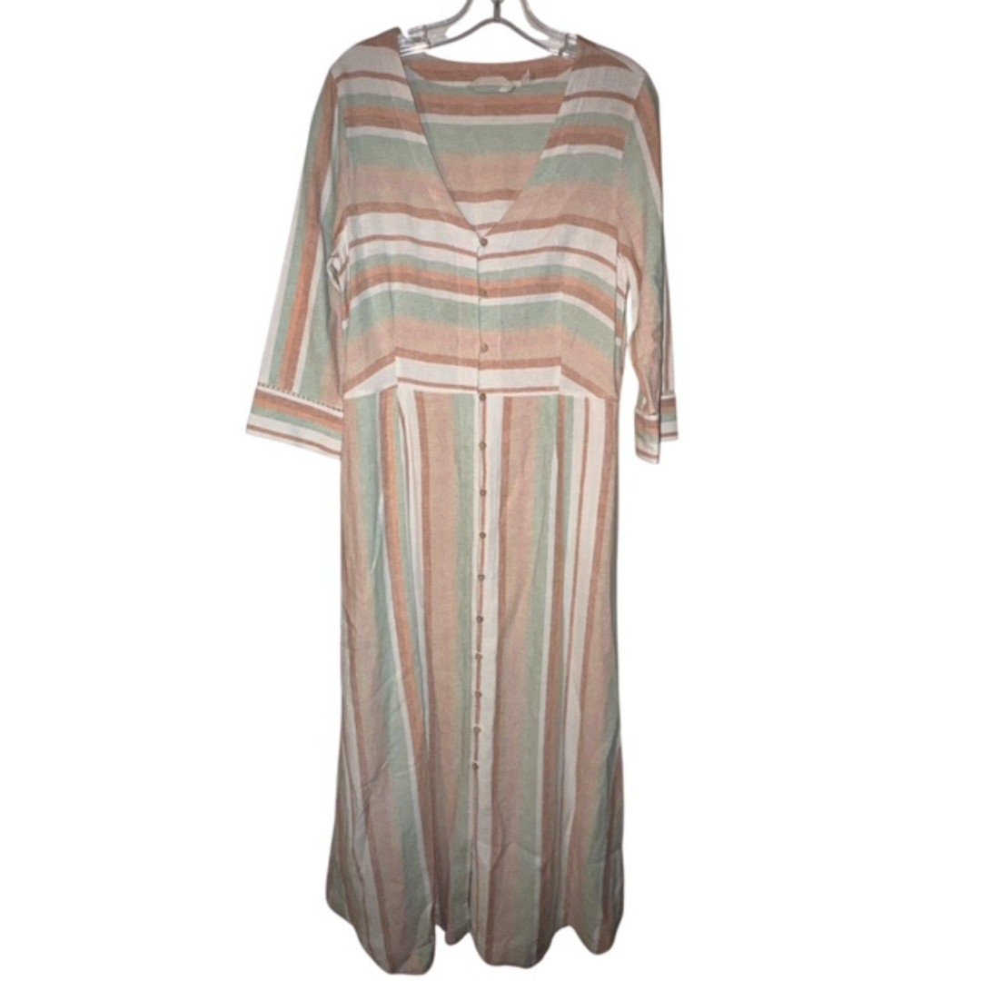 Soft Surroundings Striped Linen Blend Maxi Dress Size Medium