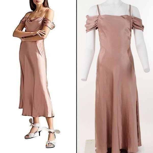 Ted Baker Esta Cold Shoulder Cowl Front MIDI Slip Dress