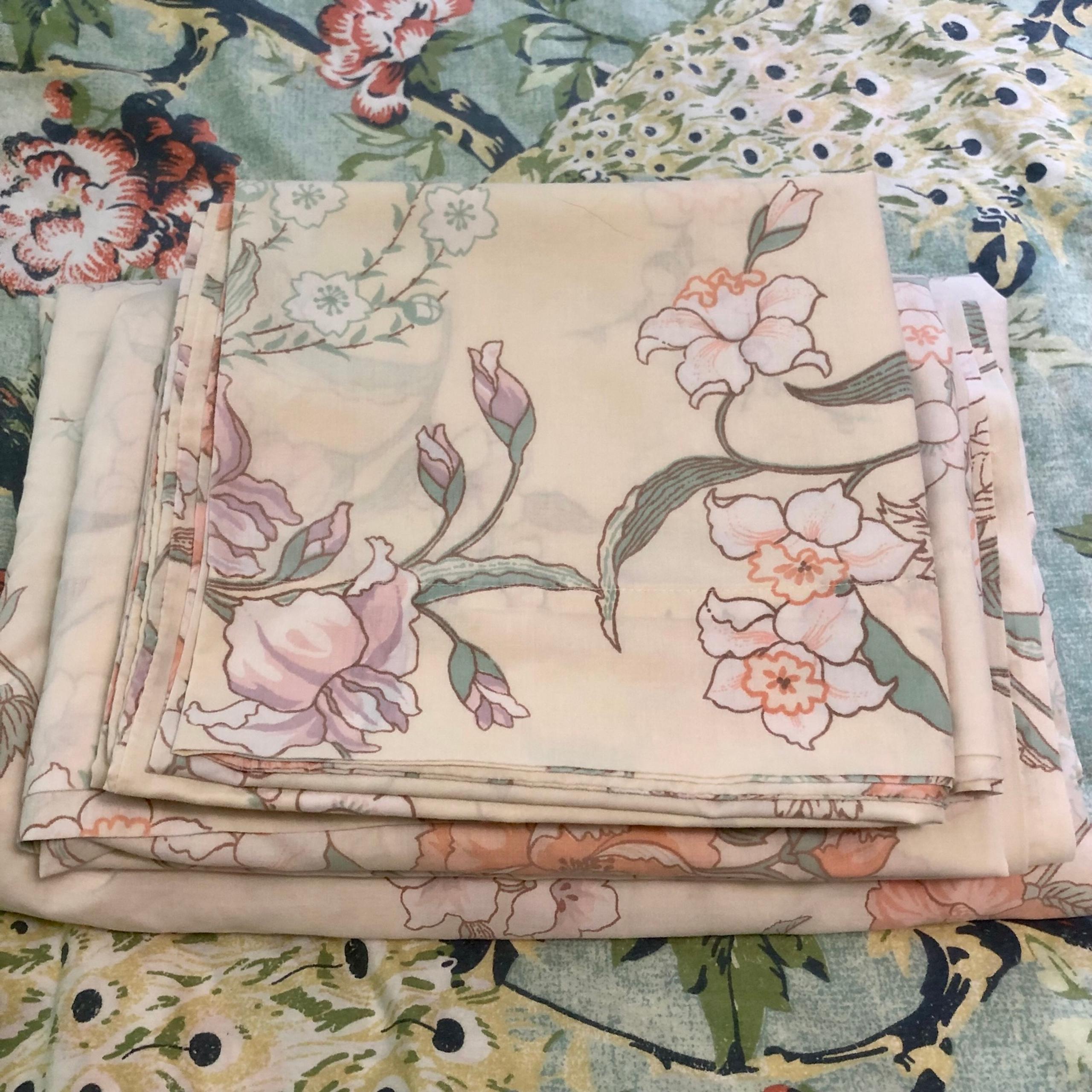 Vintage Wamsutta Ultracale King Sheet Set Ivory, Peach, Lavender, Pastel Floral