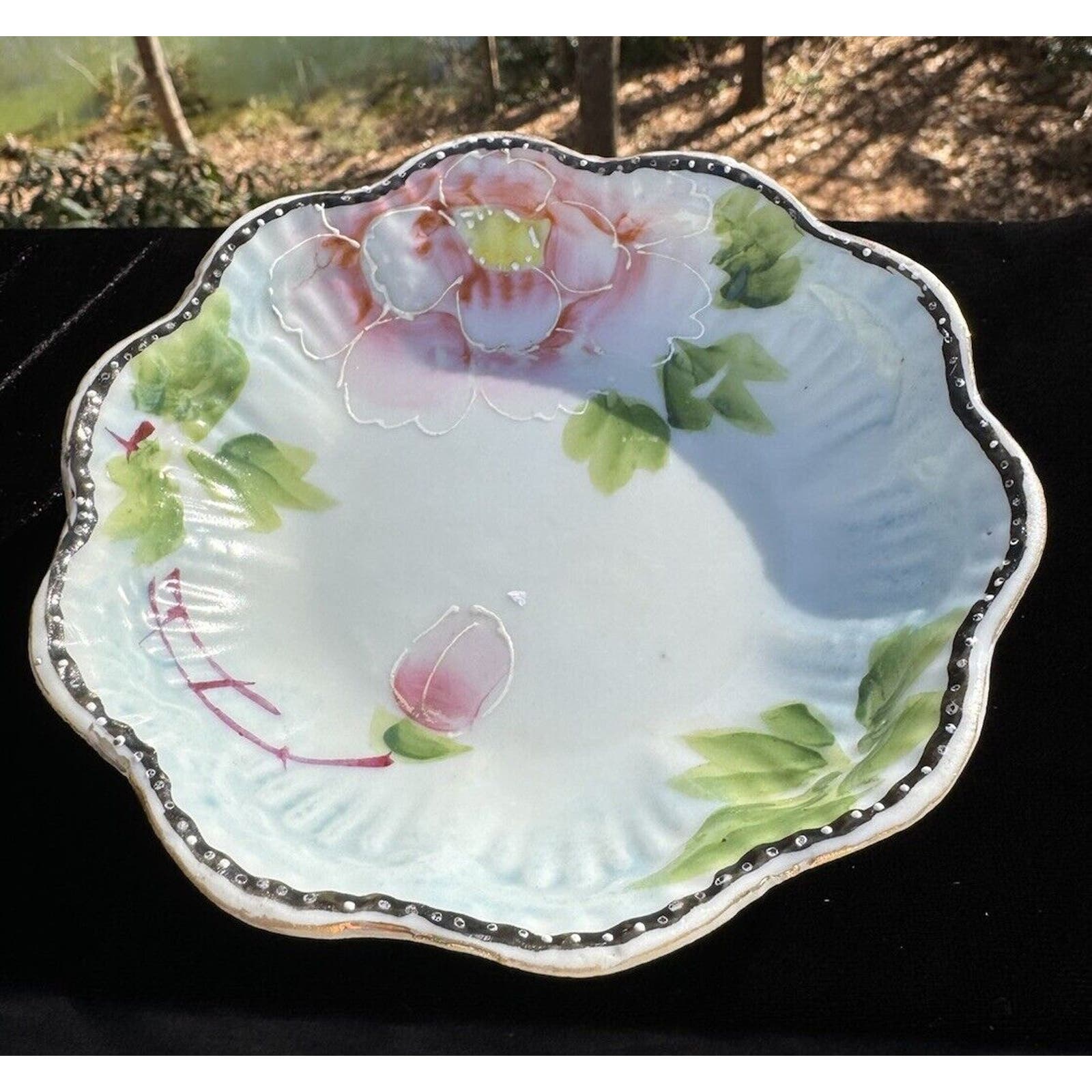 Beautiful Hand Painted Nippon Scallop Edge Floral Bowl Pagoda Mark -N3