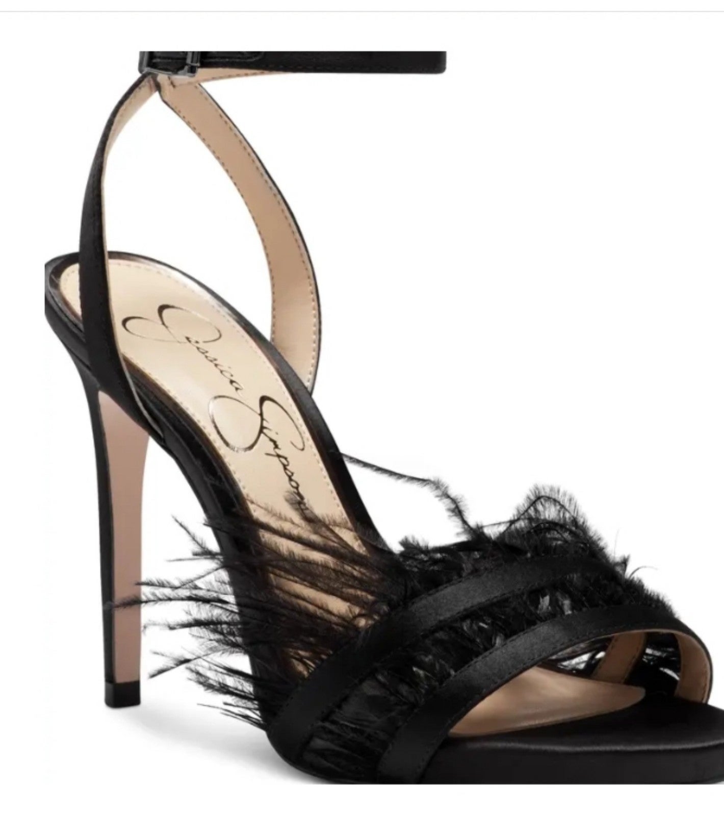 Sexy Satin & Ostrich Feather Evening Sandal New w Box Sz 9.5