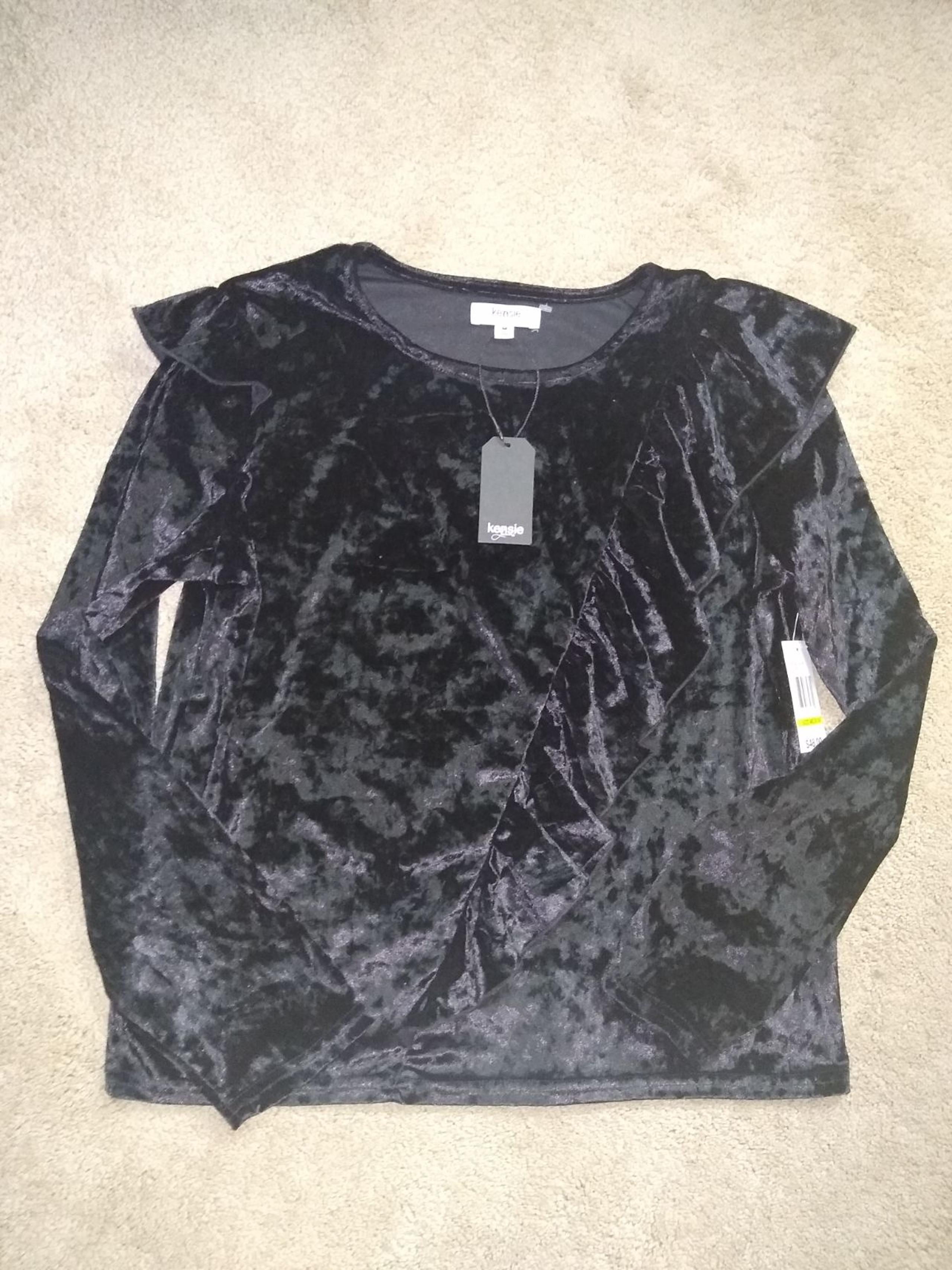 Kensie Crushed Velvet Top Ruffle NWT M