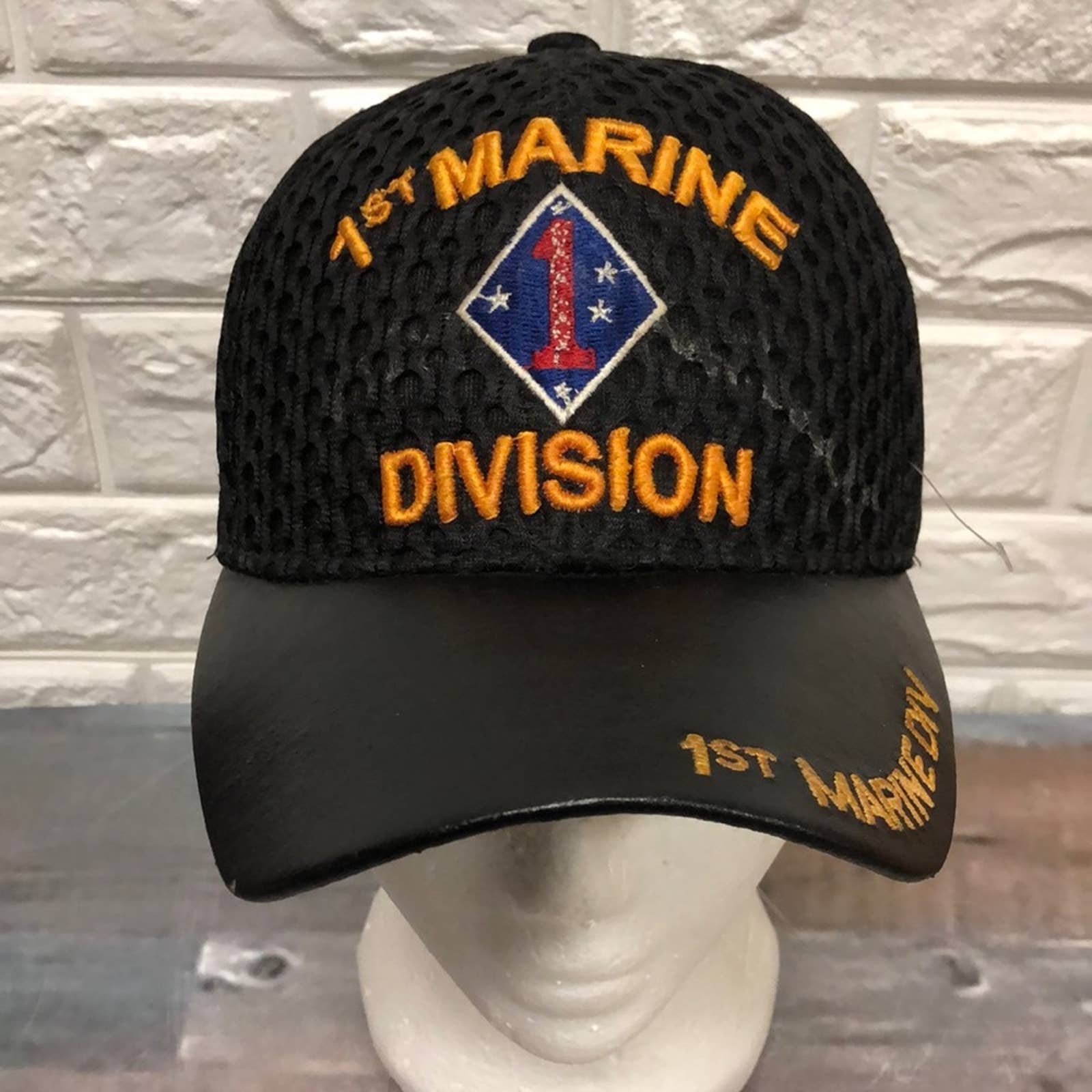 Vtg 1st Division Marine Men's Black Embroidered warriors Baseball Cap Hat
