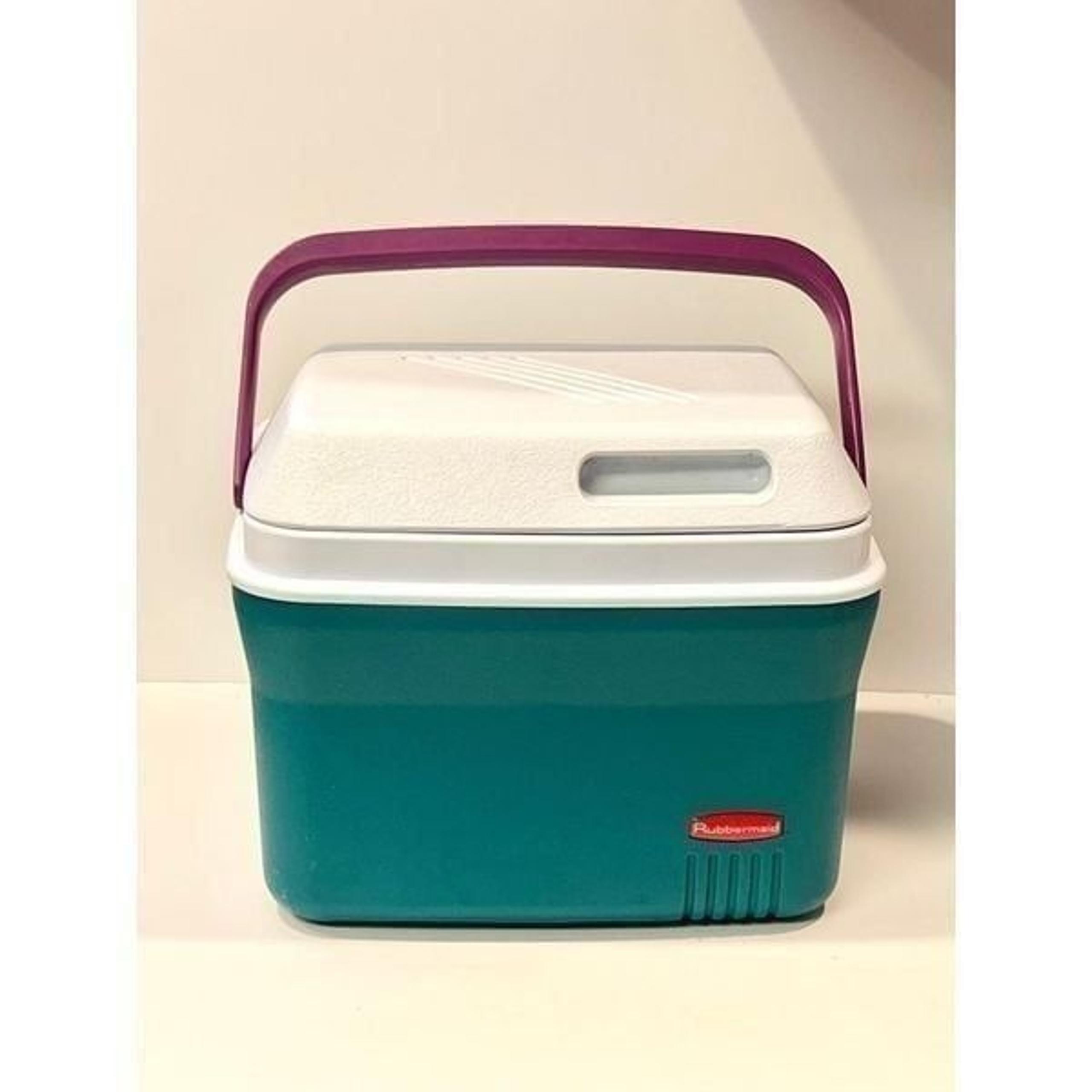 Vintage 90's Rubbermaid Lunchbox Cooler Teal Green Purple Handle 6 Pack Work