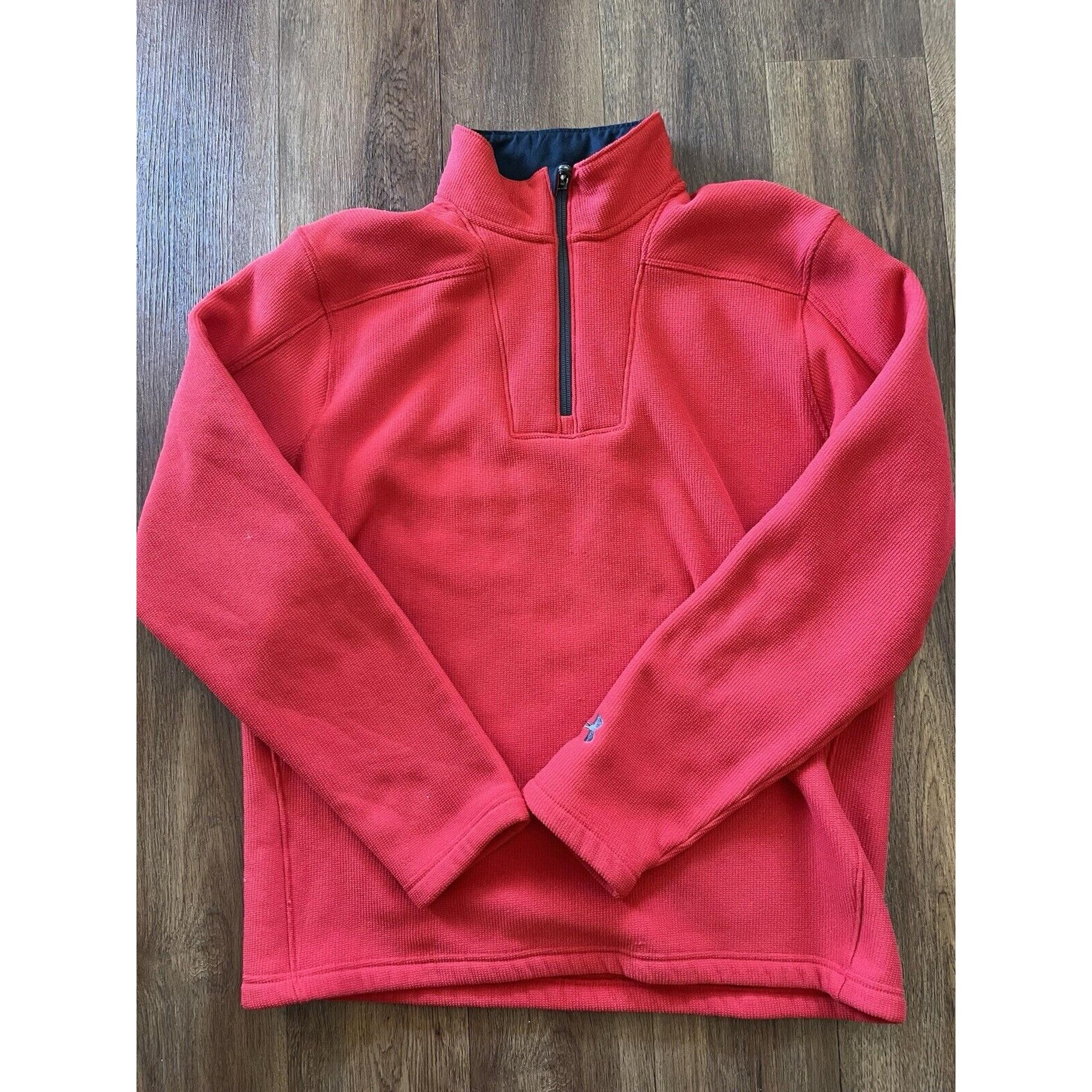 Under Armour 1/4 Zip Sweater Loose Fit Logo Men's Size Medium Red Fleece
