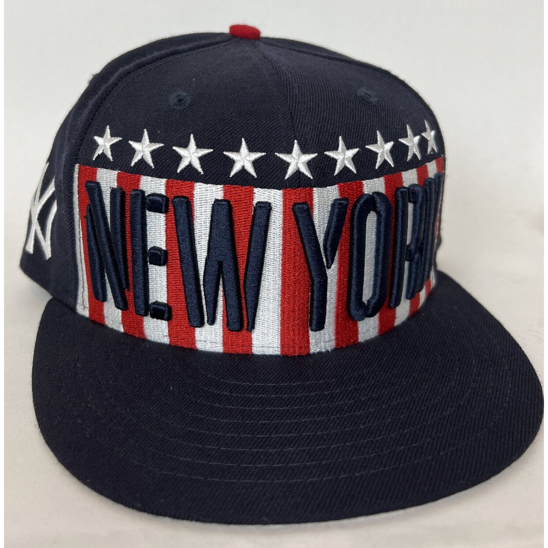 New Era Fitted Wool Hat Cap 7 1/4 New York Yankees Flag RARE Heavy Stitching