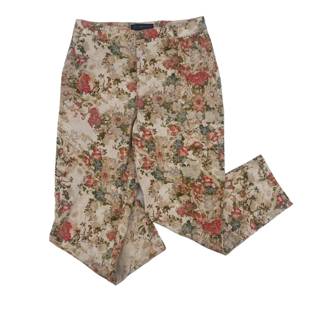 Peruvian Connection Size 4 Floral Print Chino Crop Ankle Pants Multicolor Cotton