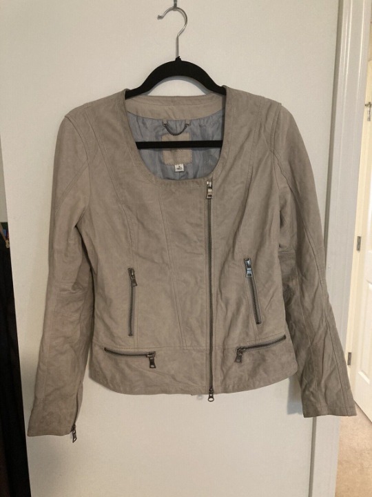 Banana Republic Sueded Leather Tan Biker Moto Jacket Zippered Size Small