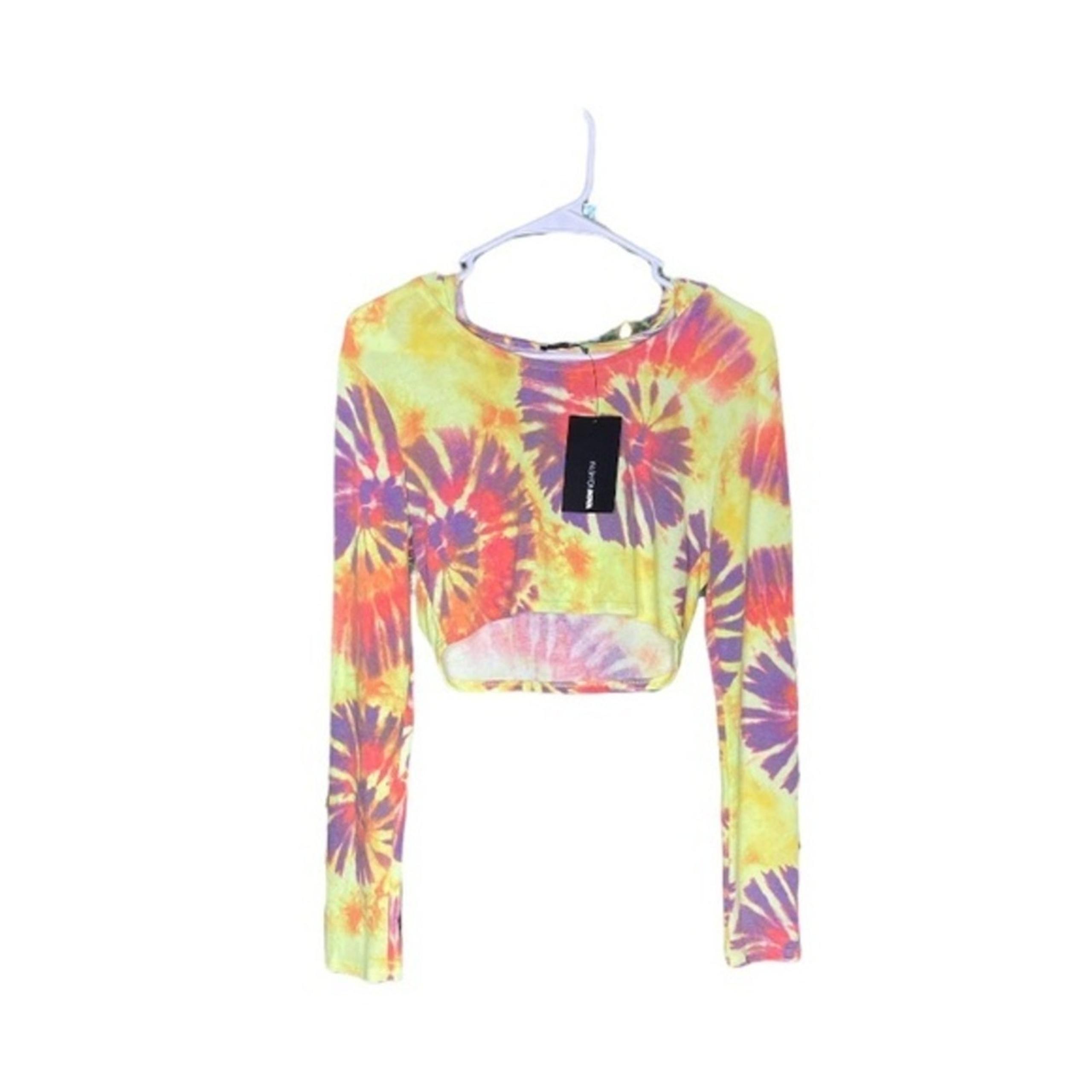 Festival Crop Hoodie Tie Dye Fashion Nova Lucid Dreamer | NWT Yellow & Purple M