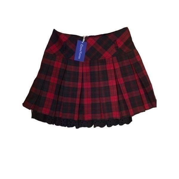 chouyatou nwt Women's A-Line Plaid Wool Blend Pleated Skirt Side Zipper small