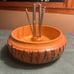 Vintage 1960's, Wood Nut Bowl with Nutcracker Utensil Set.