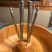 Vintage 1960's, Wood Nut Bowl with Nutcracker Utensil Set.