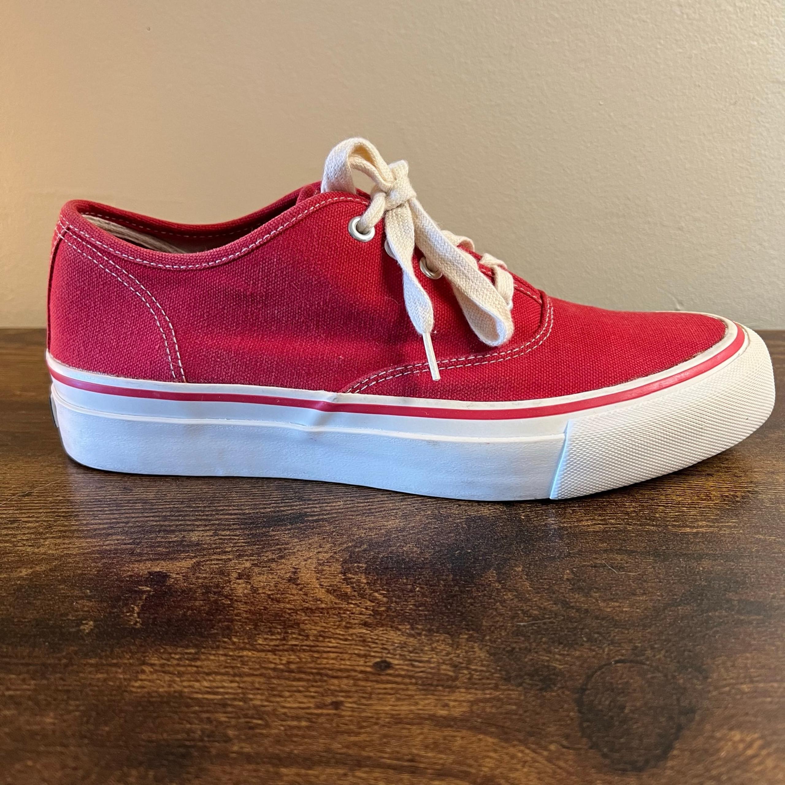 POLO Ralph Lauren Canvas Sneakers 9 B Red Lace Up Low Top Fabric Casual Leisure