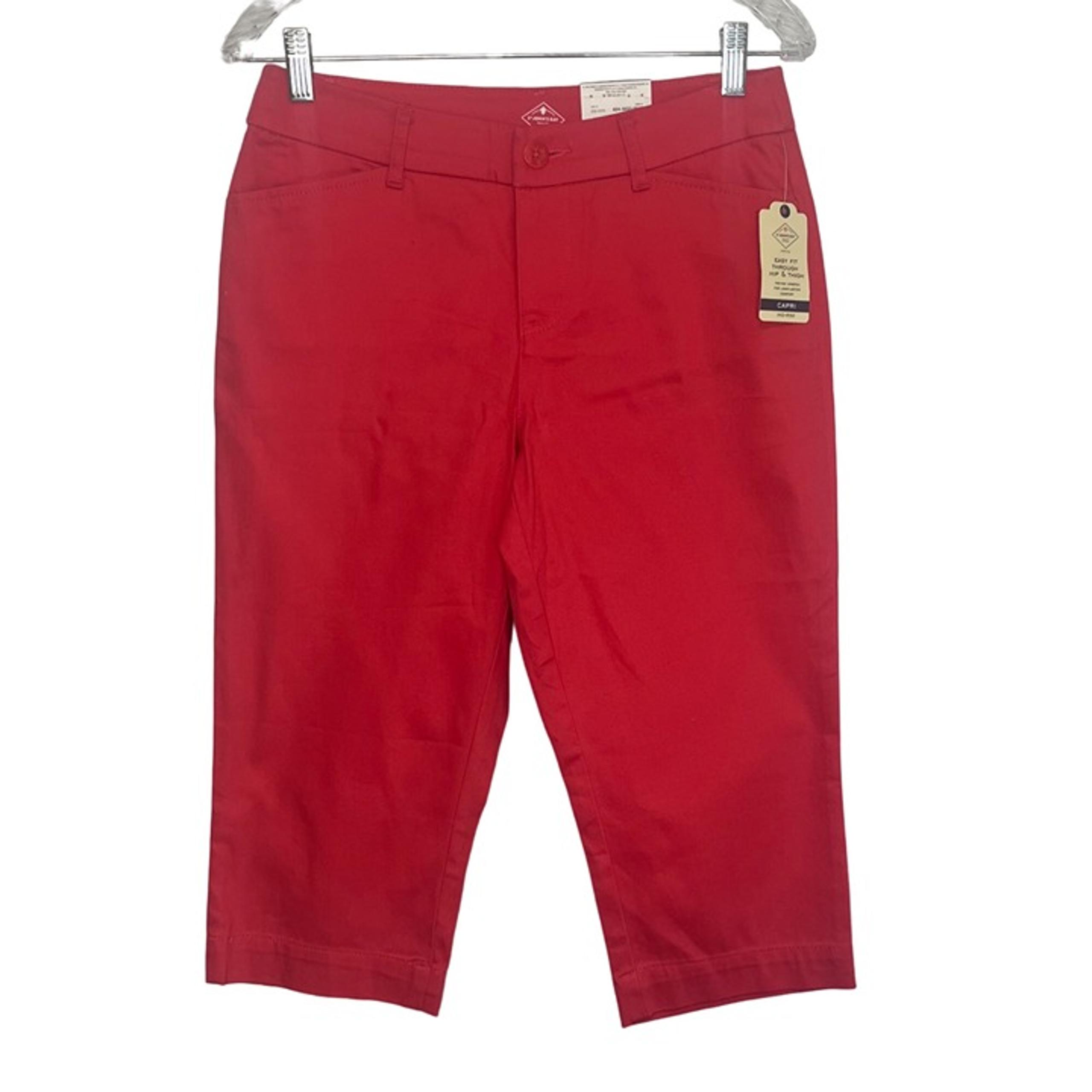 St Johns Bay Womens Scarlet Ibis Capri Pant MidRise Pink Size 6P Petite New