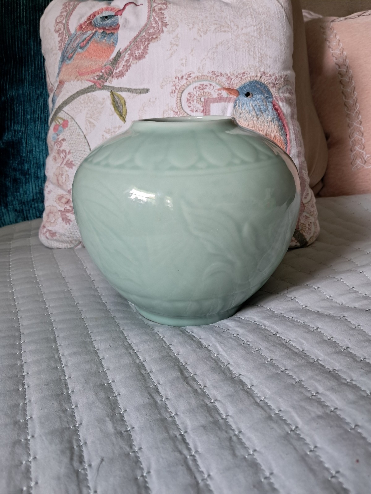 Antique Chinese Celadon Glaze Goldfish Koi Large Vase
