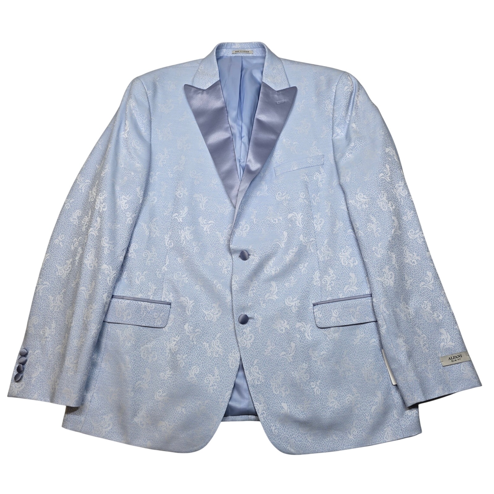 Alfani Slim Fit Dinner Jacket Mens 46L 46 Blue Floral Shawl Lapel Blazer 295