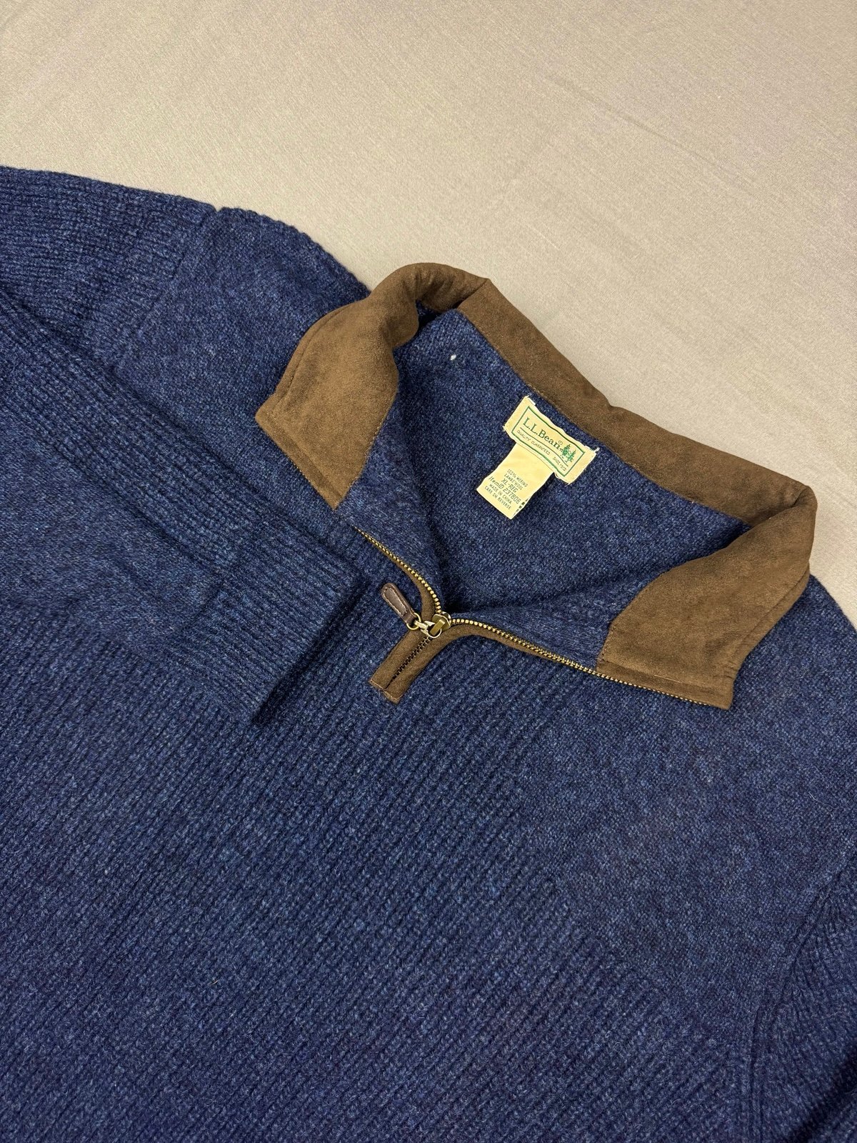 L.L. Bean 100% Merino Lambs Wool Mens XL 1/4 Zip Collar Waterfowl Sweater Navy