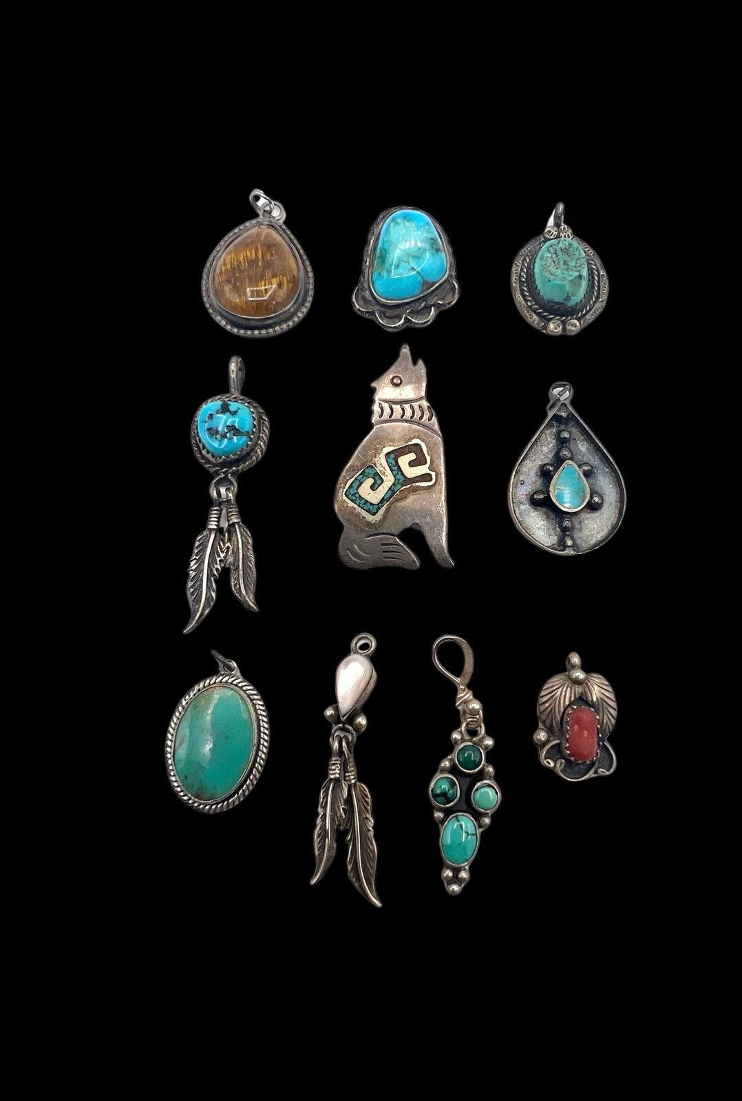 Navajo Sterling Silver Turquoise Multi Stone Pendant Charm Resale Lot 010