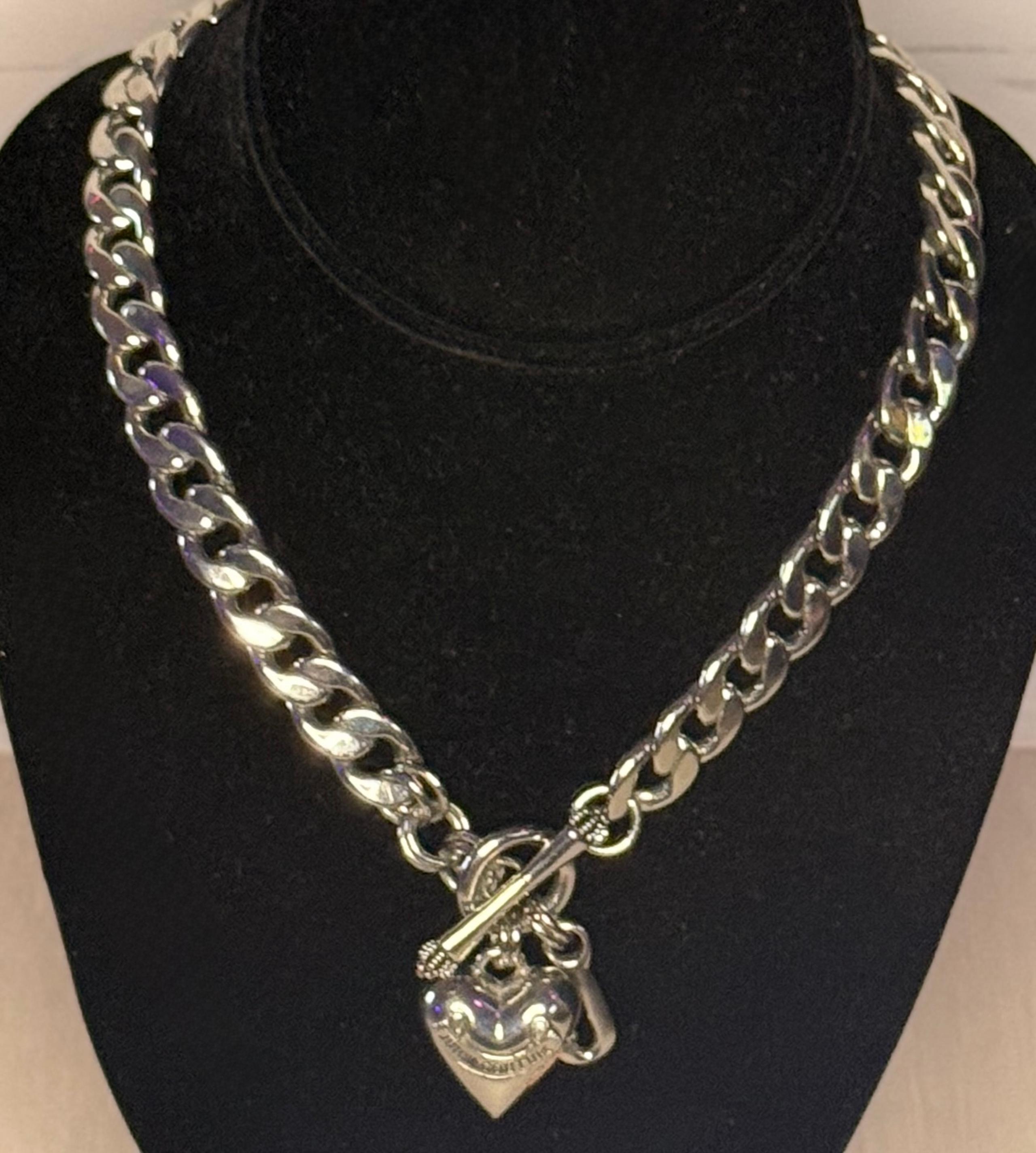 Vintage Y2K Juicy Couture Puffy Heart & J Charms Stainless Chunky Necklace