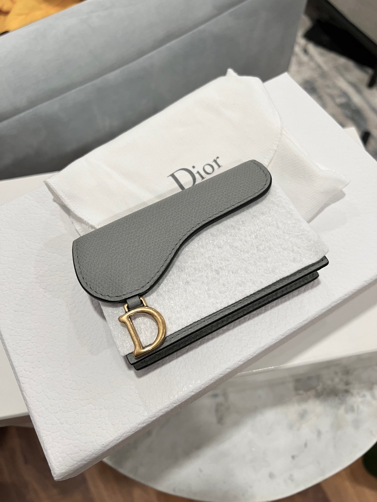 Dior saddle cardholder in stone grey