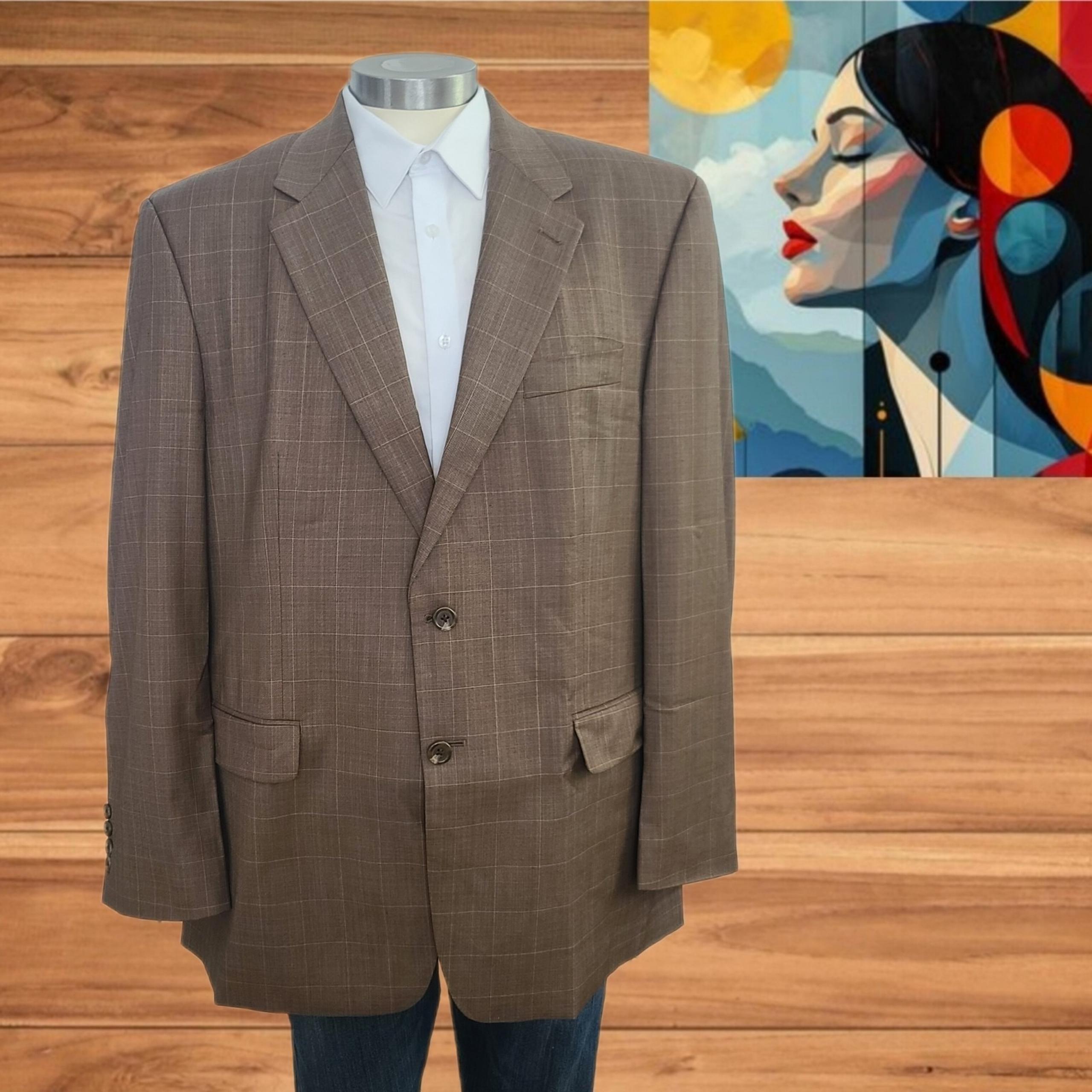 Lauren Ralph Lauren Blazer Men's 44R Beige 100% Wool Plaid Single Breasted