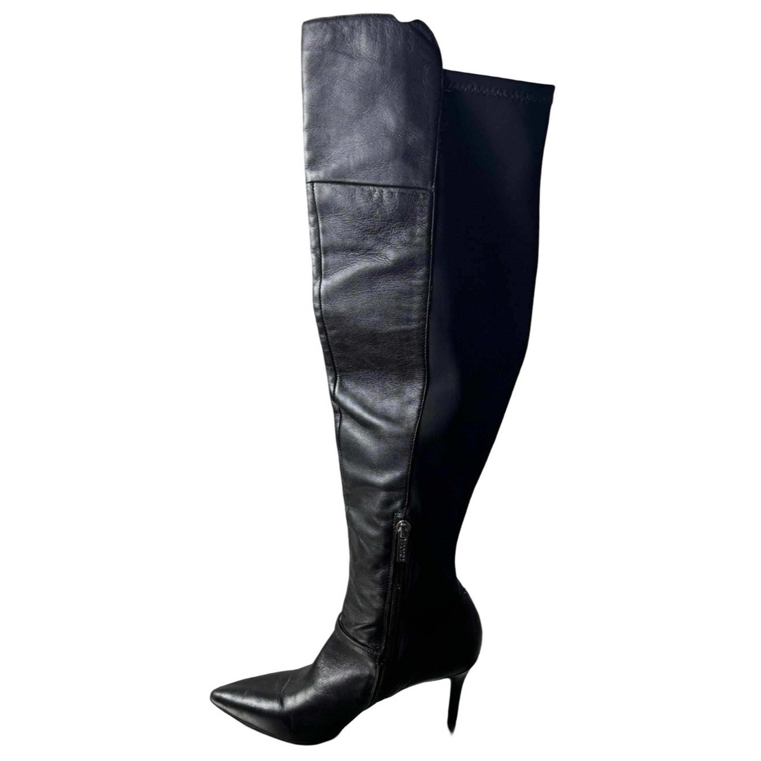 Ivanka Trump Women's Jax Leather Knee-High Zip Heeled Stiletto Boot Black