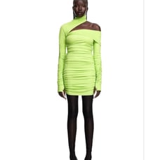 Mugler x H&M Gathered one-shoulder mini dress Acid Green size D