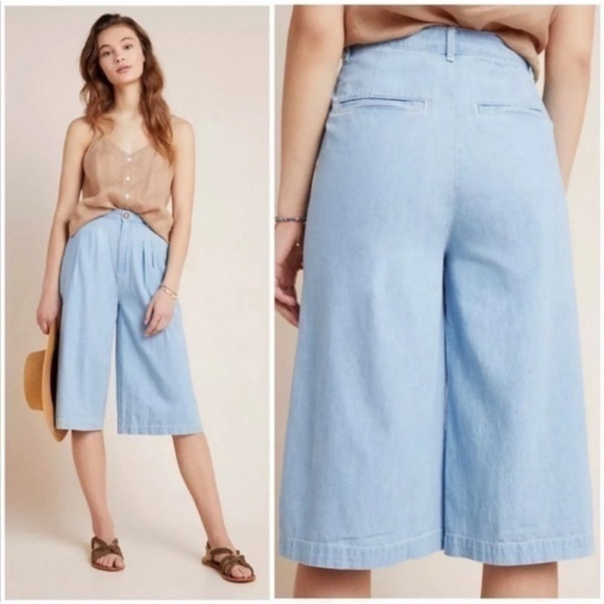 NEW NWT Anthro Pilcro Mina Pleated High-Rise Wide-Leg Culotte Shorts Size 29