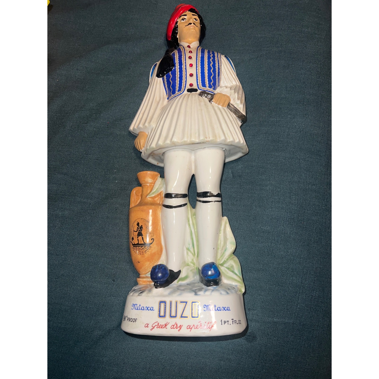Greek Soldier Metaxa Ouzo Bottle/Decanter w/original cork and import labels